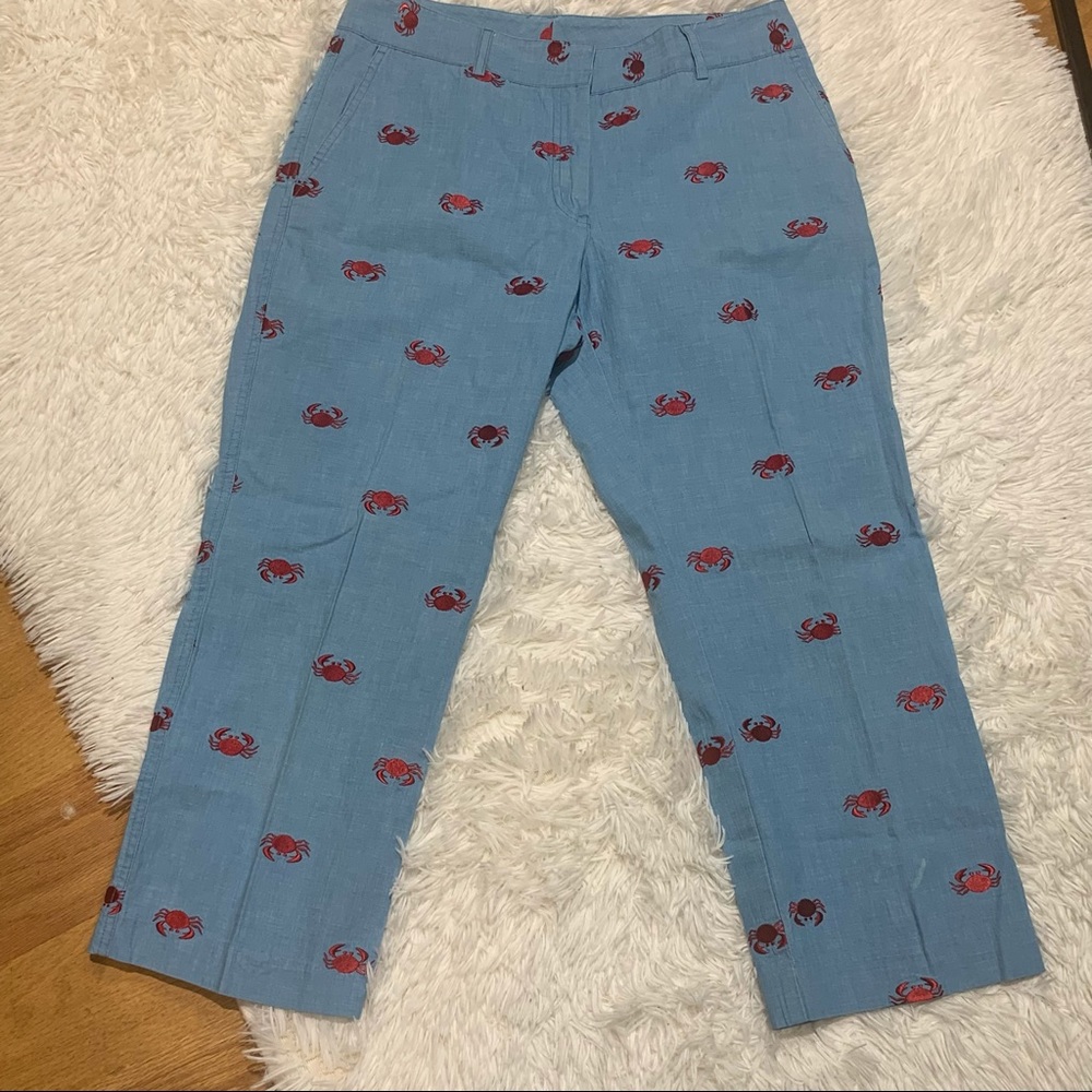 Lilly Pulitzer Light Blue Ankle Pants with Red Crab Print
